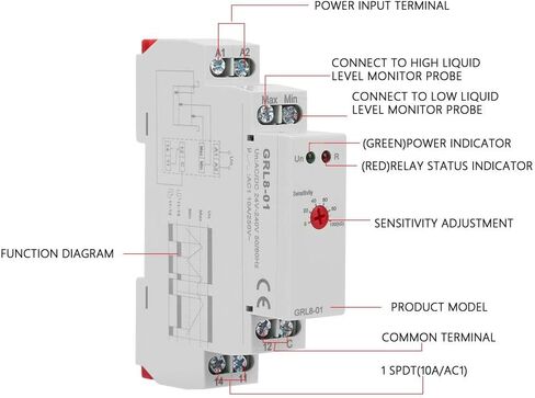 Liquid Level Controller,GRL8-01 Liquid Level Control Relay Water Level Controller 10A (AC/DC 24V-240V) Water Level Switch 10a Controller dc Water Level Controller Power Consumption Controller in Saudi Arabia