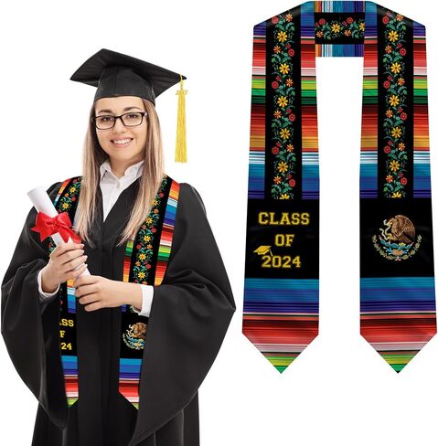 HSELOGI Mexican Graduation Stole Class of 2024,Mexican Sarape Graduation Sash Scarf,Gift for Graduation's Day 72" Long in Kuwait