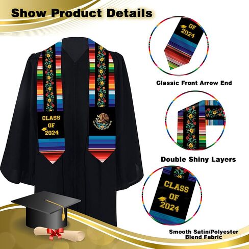 HSELOGI Mexican Graduation Stole Class of 2024,Mexican Sarape Graduation Sash Scarf,Gift for Graduation's Day 72" Long in Kuwait