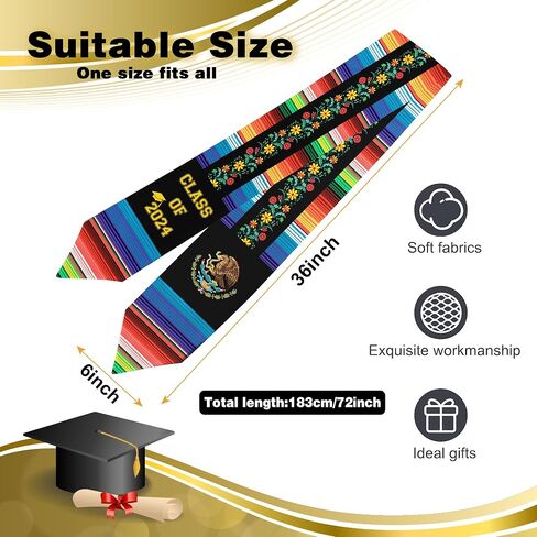 HSELOGI Mexican Graduation Stole Class of 2024,Mexican Sarape Graduation Sash Scarf,Gift for Graduation's Day 72" Long in Kuwait