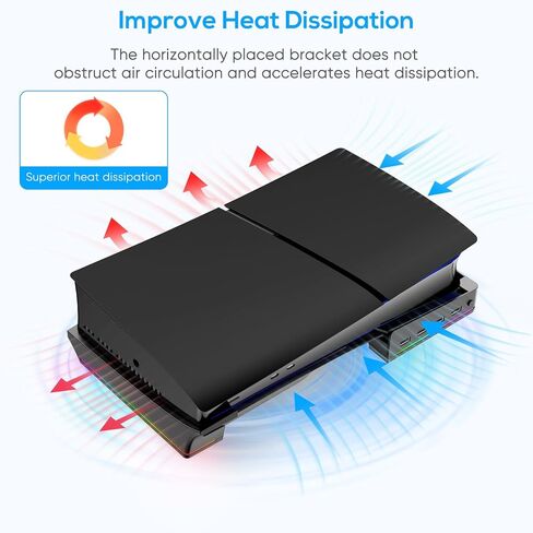 ملحقات الحامل الأفقي Gorixer RGB لوحدة التحكم PS5 Slim مع 4 محاور USB - حامل لقاعدة Playstation 5 Slim-Base مع 14 وضع إضاءة ومنفذ شحن سريع لوحدة تحكم PS5 - أسود in Kuwait