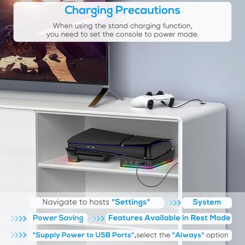 ملحقات الحامل الأفقي Gorixer RGB لوحدة التحكم PS5 Slim مع 4 محاور USB - حامل لقاعدة Playstation 5 Slim-Base مع 14 وضع إضاءة ومنفذ شحن سريع لوحدة تحكم PS5 - أسود in Kuwait