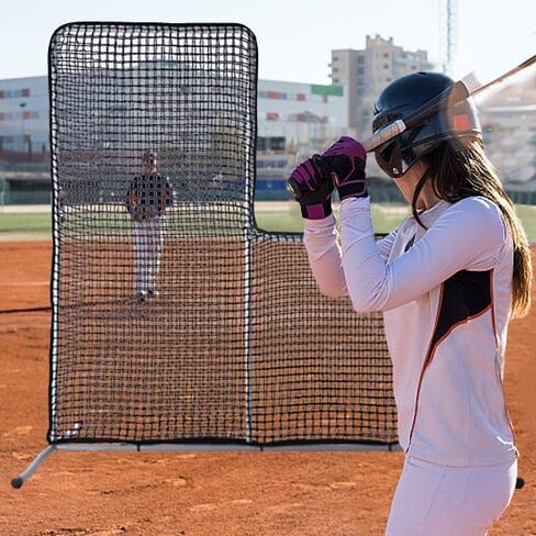 Doublehorse L Screen Baseball for Batting Cage, Portable L Screen Pitchback Net, Protective Pitching Screen Net, Baseball and Softball Safety Pitcher's Screen 7x7ft in Kuwait