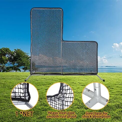 Doublehorse L Screen Baseball for Batting Cage, Portable L Screen Pitchback Net, Protective Pitching Screen Net, Baseball and Softball Safety Pitcher's Screen 7x7ft in Kuwait