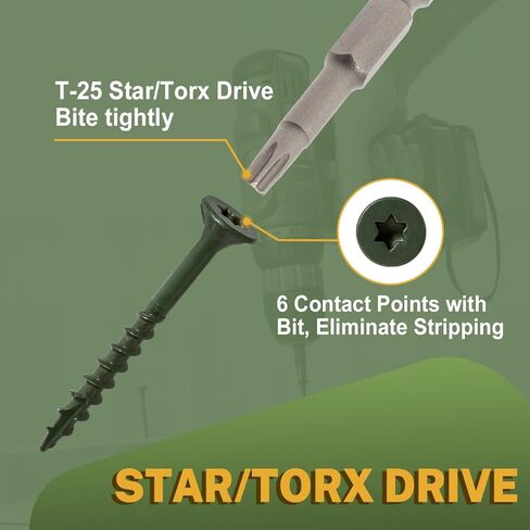 LIONMAX Deck Screws 2 Inch, Wood Screws #8 x 2", 300 PCS, Rust Resistant, Exterior Epoxy Coated, Outdoor Decking Screws, Torx/Star Drive Head Screw, T25 Star Bit Included, Green in Saudi Arabia