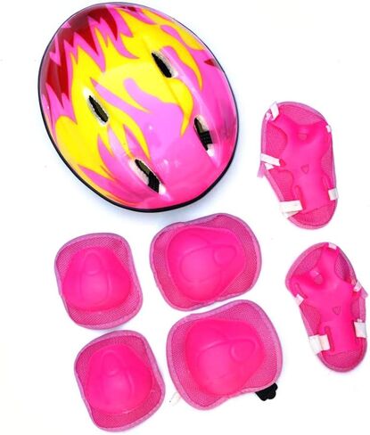 Yosoo Skateboard Protective Gear, Kids Protective Gear for Roller Skates, 7pcs Kids Protective Gear with Adjustable Helmet Knee Pads Elbow Pads Wrist Pads for Roller Skates in Saudi Arabia