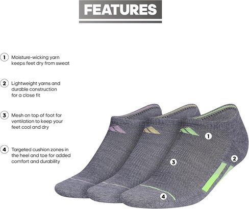 adidas Women's Superlite Stripe 3.0 No Show Socks (3-Pair) Low Profile Athletic Fit with Arch Compression in Saudi Arabia