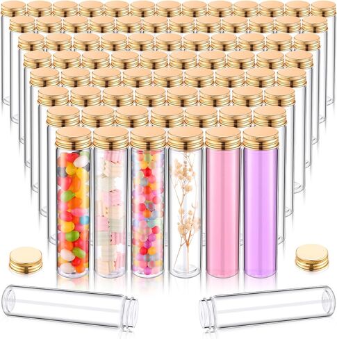 Hsei 80 قطعة 110 مل أنابيب اختبار بلاستيكية شفافة مع أغطية لولبية، أنابيب مضغ شفافة، حاويات ملح الحمام، أنبوب اختبار مسطح القاع لحاويات الحلوى، أنبوب تخزين لتوابل الحلوى، الزهور المجففة in Kuwait