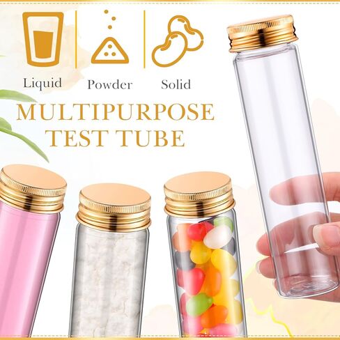 Hsei 80 قطعة 110 مل أنابيب اختبار بلاستيكية شفافة مع أغطية لولبية، أنابيب مضغ شفافة، حاويات ملح الحمام، أنبوب اختبار مسطح القاع لحاويات الحلوى، أنبوب تخزين لتوابل الحلوى، الزهور المجففة in Kuwait