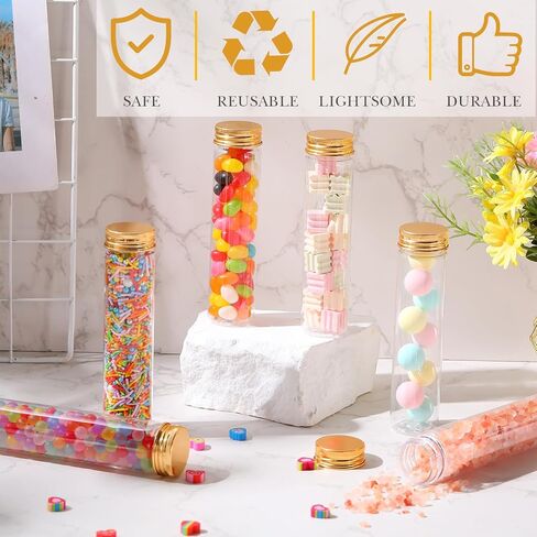 Hsei 80 قطعة 110 مل أنابيب اختبار بلاستيكية شفافة مع أغطية لولبية، أنابيب مضغ شفافة، حاويات ملح الحمام، أنبوب اختبار مسطح القاع لحاويات الحلوى، أنبوب تخزين لتوابل الحلوى، الزهور المجففة in Kuwait