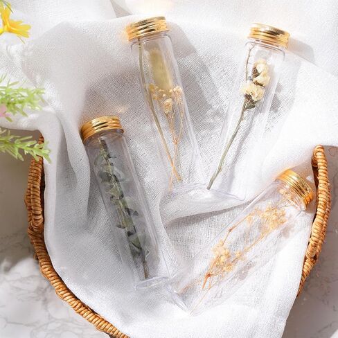 Hsei 80 قطعة 110 مل أنابيب اختبار بلاستيكية شفافة مع أغطية لولبية، أنابيب مضغ شفافة، حاويات ملح الحمام، أنبوب اختبار مسطح القاع لحاويات الحلوى، أنبوب تخزين لتوابل الحلوى، الزهور المجففة in Kuwait