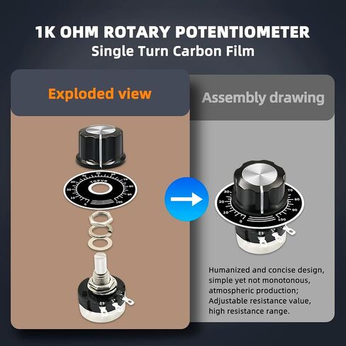 DaFuRui RV24YN20S Carbon Film Rotary Taper Potentiometer，4pcs B103 10K Potentiometer Single Turn Carbon Film Rotary Taper Potentiometer Used for Inverter Speed Regulation in Saudi Arabia
