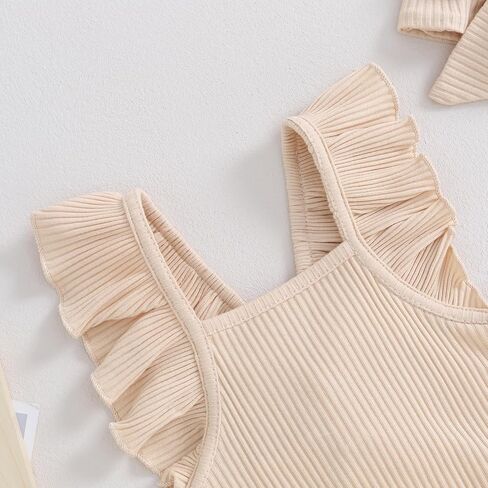 Infant Baby Girl Summer Clothes Flying Sleeve Solid Color Ruffle Romper with Headband Bodysuit Outfits in Saudi Arabia