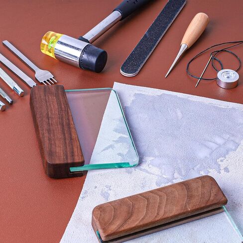 CREASKING Glass Slicker for Burnishing Leather with Walnut Handle, Glass Burnisher Professional Block Smoothing Tool in Saudi Arabia