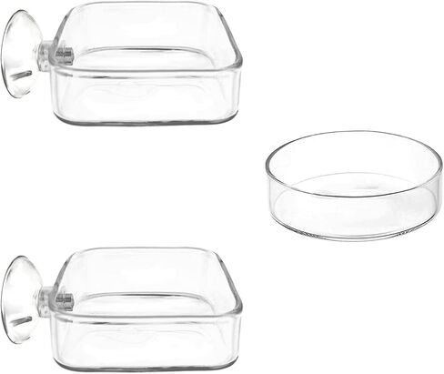 IAFVKAI Aquarium Shrimp Feeder Dish Glass Fish Tank Feeding Bowls, 2pcs Square Glass Food Bowl (60mm), 1pcs Round Fish Feeding Bowls with Suction Cups (60mm) in Saudi Arabia