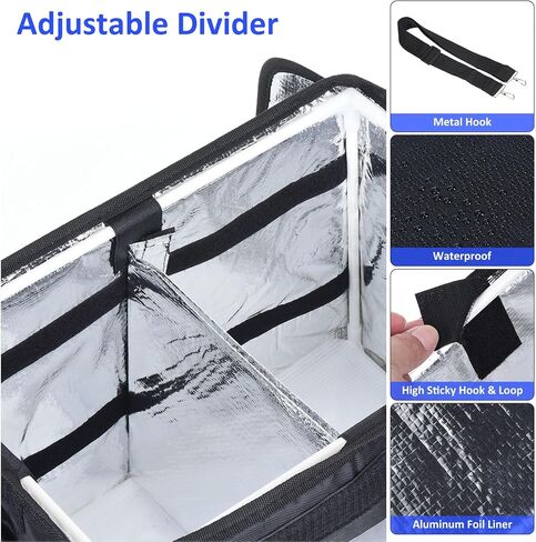 M METERXITY 1 Pack Insulated Bag - Waterproof & Foldable Catering Thermal Bag Pizza Bags W/Divider, Apply to Hot/Cold Food Take Out (18.1x13.4x13.4 Inch, Black) in Saudi Arabia