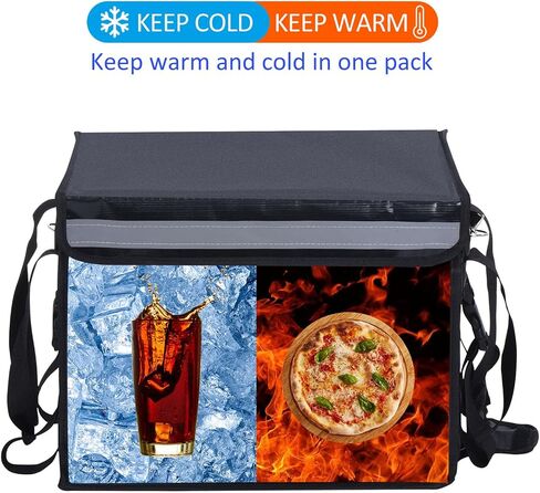 M METERXITY 1 Pack Insulated Bag - Waterproof & Foldable Catering Thermal Bag Pizza Bags W/Divider, Apply to Hot/Cold Food Take Out (18.1x13.4x13.4 Inch, Black) in Saudi Arabia