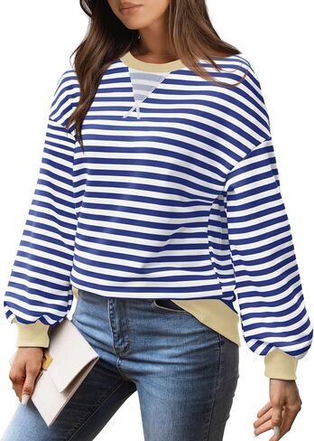 XIEERDUO Womens Crewneck Oversized Sweatshirt Striped Color Block Tops Long Sleeve Shirts Pullover Sweaters Y2K Clothes in Saudi Arabia