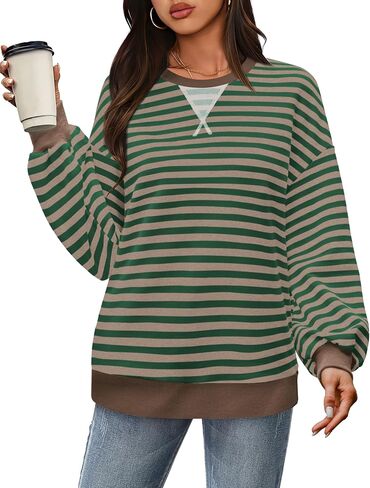 XIEERDUO Womens Crewneck Oversized Sweatshirt Striped Color Block Tops Long Sleeve Shirts Pullover Sweaters Y2K Clothes in Saudi Arabia