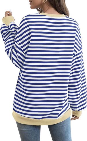 XIEERDUO Womens Crewneck Oversized Sweatshirt Striped Color Block Tops Long Sleeve Shirts Pullover Sweaters Y2K Clothes in Saudi Arabia