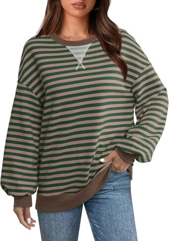 XIEERDUO Womens Crewneck Oversized Sweatshirt Striped Color Block Tops Long Sleeve Shirts Pullover Sweaters Y2K Clothes in Saudi Arabia