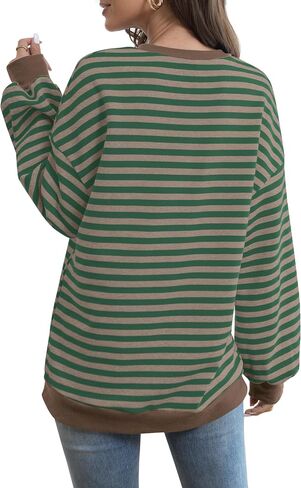 XIEERDUO Womens Crewneck Oversized Sweatshirt Striped Color Block Tops Long Sleeve Shirts Pullover Sweaters Y2K Clothes in Saudi Arabia