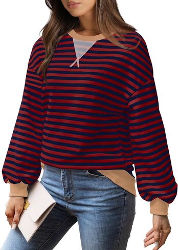 XIEERDUO Womens Crewneck Oversized Sweatshirt Striped Color Block Tops Long Sleeve Shirts Pullover Sweaters Y2K Clothes in Saudi Arabia