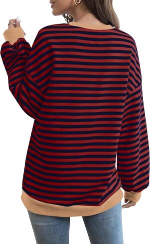 XIEERDUO Womens Crewneck Oversized Sweatshirt Striped Color Block Tops Long Sleeve Shirts Pullover Sweaters Y2K Clothes in Saudi Arabia