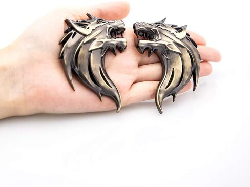 CARRUN 2pcs 3D الذئب رئيس المعادن شعار السيارات الدراجات النارية الجانب الحاجز الخلفي التصميم شعار شارة صائق (أسود) in Kuwait