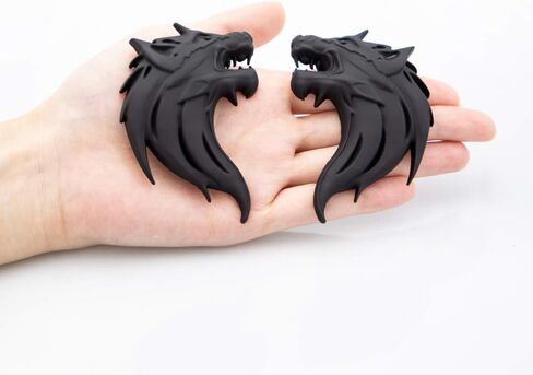 CARRUN 2pcs 3D الذئب رئيس المعادن شعار السيارات الدراجات النارية الجانب الحاجز الخلفي التصميم شعار شارة صائق (أسود) in Kuwait