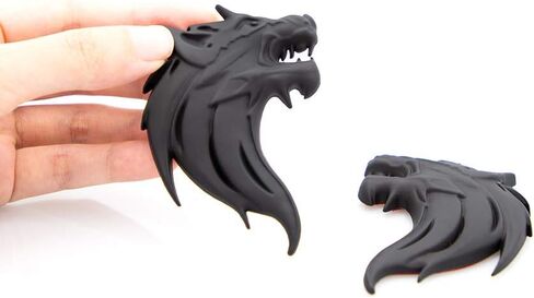 CARRUN 2pcs 3D الذئب رئيس المعادن شعار السيارات الدراجات النارية الجانب الحاجز الخلفي التصميم شعار شارة صائق (أسود) in Kuwait