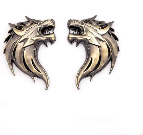 CARRUN 2pcs 3D الذئب رئيس المعادن شعار السيارات الدراجات النارية الجانب الحاجز الخلفي التصميم شعار شارة صائق (أسود) in Kuwait