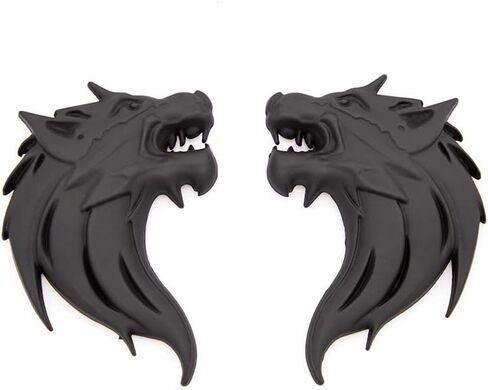 CARRUN 2pcs 3D الذئب رئيس المعادن شعار السيارات الدراجات النارية الجانب الحاجز الخلفي التصميم شعار شارة صائق (أسود) in Kuwait