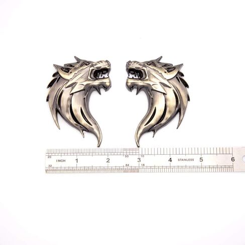 CARRUN 2pcs 3D الذئب رئيس المعادن شعار السيارات الدراجات النارية الجانب الحاجز الخلفي التصميم شعار شارة صائق (أسود) in Kuwait