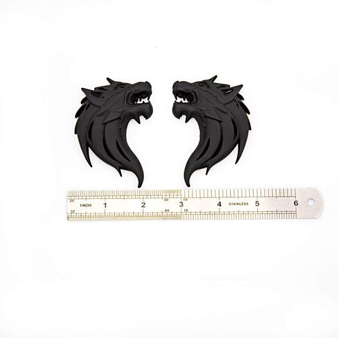 CARRUN 2pcs 3D الذئب رئيس المعادن شعار السيارات الدراجات النارية الجانب الحاجز الخلفي التصميم شعار شارة صائق (أسود) in Kuwait