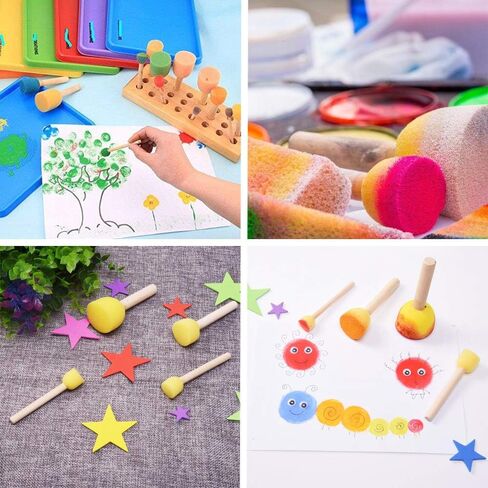 27 قطعة من فرش الرسم الإسفنجية للأطفال أدوات الطلاء للتعليم المبكر مع مقابض من الخشب الصلب للأطفال صناعة الحرف اليدوية على الجدران (أشكال مختلفة) in Kuwait