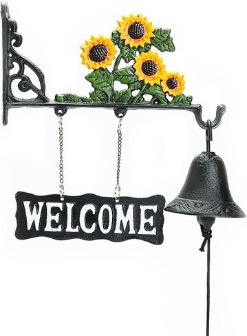 Sungmor Cast Iron Dinner Bell, Outside Farmhouse Door Bell, Wall Hanging Welcome Bell Sign, Antique Pretty Sunflower Decorative Manually Shaking Doorbell, Indoor Outdoor Wall Mounted Dinner Bell in Saudi Arabia