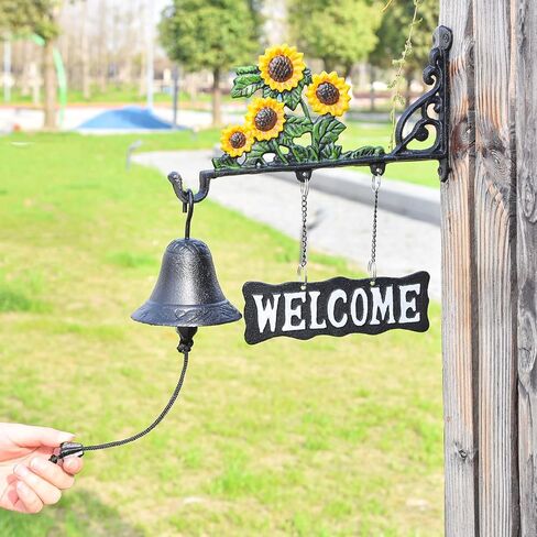 Sungmor Cast Iron Dinner Bell, Outside Farmhouse Door Bell, Wall Hanging Welcome Bell Sign, Antique Pretty Sunflower Decorative Manually Shaking Doorbell, Indoor Outdoor Wall Mounted Dinner Bell in Saudi Arabia