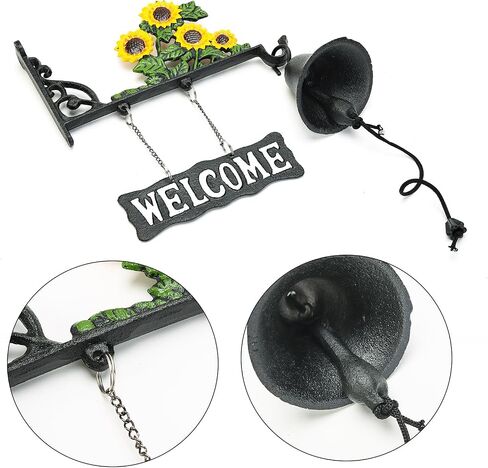 Sungmor Cast Iron Dinner Bell, Outside Farmhouse Door Bell, Wall Hanging Welcome Bell Sign, Antique Pretty Sunflower Decorative Manually Shaking Doorbell, Indoor Outdoor Wall Mounted Dinner Bell in Saudi Arabia