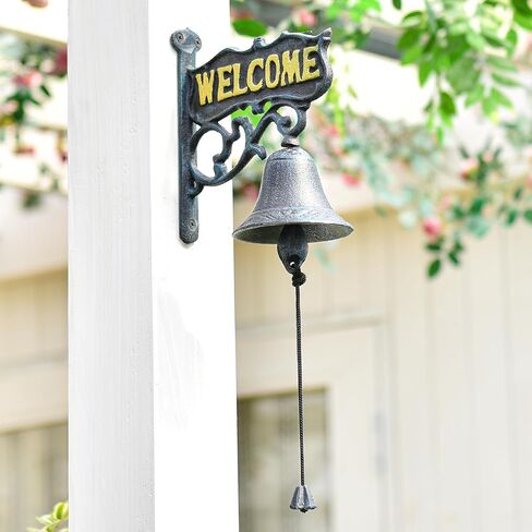 Sungmor Cast Iron Dinner Bell, Outside Farmhouse Door Bell, Wall Hanging Welcome Bell Sign, Antique Pretty Sunflower Decorative Manually Shaking Doorbell, Indoor Outdoor Wall Mounted Dinner Bell in Saudi Arabia