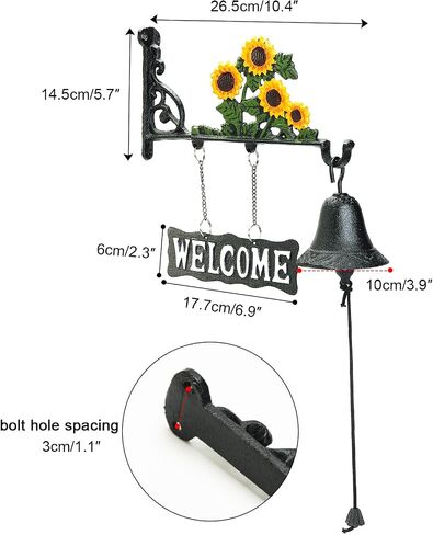Sungmor Cast Iron Dinner Bell, Outside Farmhouse Door Bell, Wall Hanging Welcome Bell Sign, Antique Pretty Sunflower Decorative Manually Shaking Doorbell, Indoor Outdoor Wall Mounted Dinner Bell in Saudi Arabia