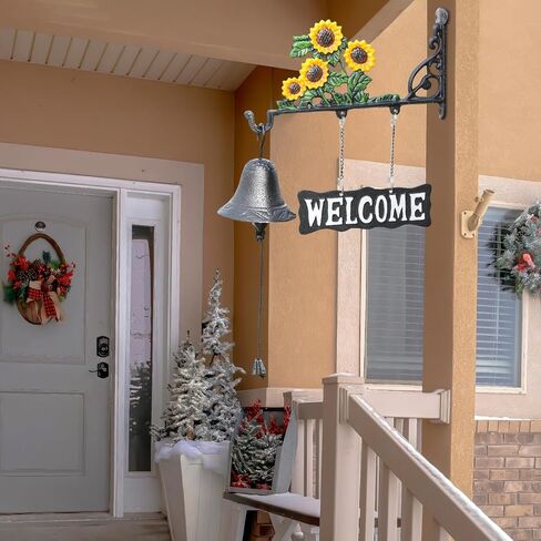 Sungmor Cast Iron Dinner Bell, Outside Farmhouse Door Bell, Wall Hanging Welcome Bell Sign, Antique Pretty Sunflower Decorative Manually Shaking Doorbell, Indoor Outdoor Wall Mounted Dinner Bell in Saudi Arabia