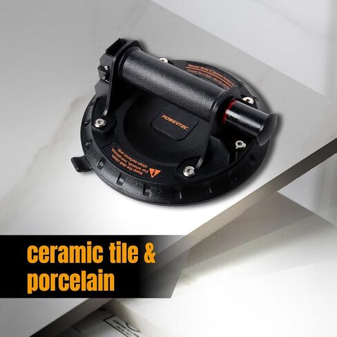 أكواب شفط كهربائية شديدة التحمل مقاس 8 بوصات من POWERTEC بسعة تحميل 242 رطلاً، قطعة واحدة، رافع أكواب شفط فراغ محمول لرفع البلاط الكبير والجرانيت والرخام وإزالة الزجاج الأمامي (71884) in Kuwait