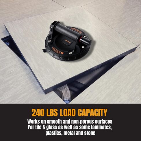 أكواب شفط كهربائية شديدة التحمل مقاس 8 بوصات من POWERTEC بسعة تحميل 242 رطلاً، قطعة واحدة، رافع أكواب شفط فراغ محمول لرفع البلاط الكبير والجرانيت والرخام وإزالة الزجاج الأمامي (71884) in Kuwait