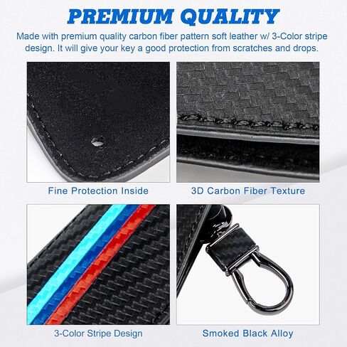 x xotic tech M-Colored Stripe Carbon Fiber Leather Remote Key Fob Cover Case متوافق مع BMW X1 X5 X6 5 7 Series F48 F15 F16 G30 G31 G11 G12 in Kuwait