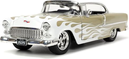 Big Time Muscle 1:24 1955 Chevy Bel Air Die-Cast Car, Toys for Kids and Adults(White/Gold Flames) in Saudi Arabia