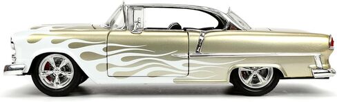 Big Time Muscle 1:24 1955 Chevy Bel Air Die-Cast Car, Toys for Kids and Adults(White/Gold Flames) in Saudi Arabia