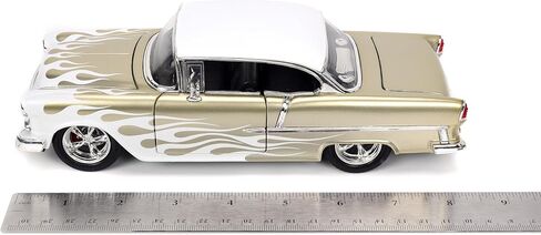 Big Time Muscle 1:24 1955 Chevy Bel Air Die-Cast Car, Toys for Kids and Adults(White/Gold Flames) in Saudi Arabia