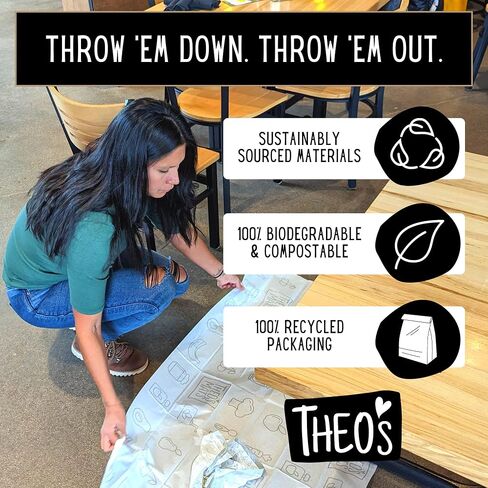 THEO'S Baby Led Weaning Supplies 12 Piece Clutch - Mealtime Essentials With 4 Disposable Splat Mats For Under High Chair, 3 Eco-Friendly Stick On Placemats, 2 Sets Ergonomic Plant Based Spoons & Forks in Saudi Arabia