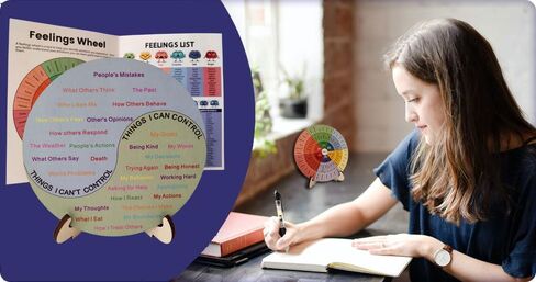 Feelings Wheel Therapy Emotions Double Sided Mental Health Office Desk Decor - 2 Page Feelings Wheel & List Emotions Print Card for School Counselor, Counseling Therapist, Therapy Office Decor. in Saudi Arabia